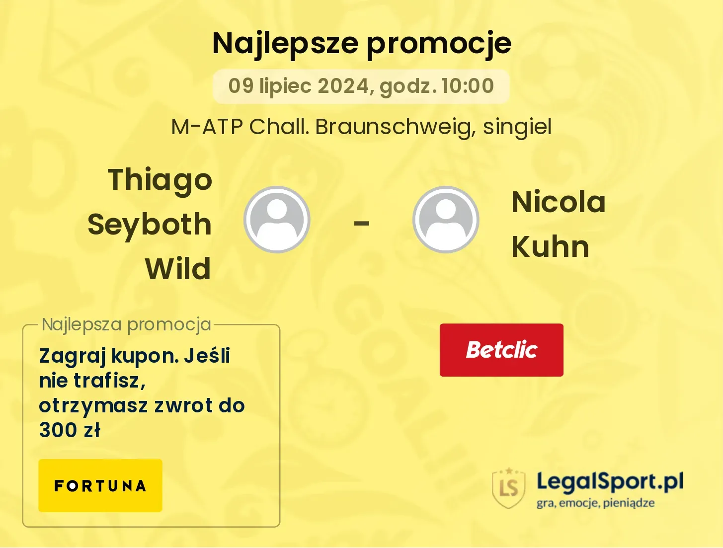 Thiago Seyboth Wild - Nicola Kuhn promocje bonusy na mecz