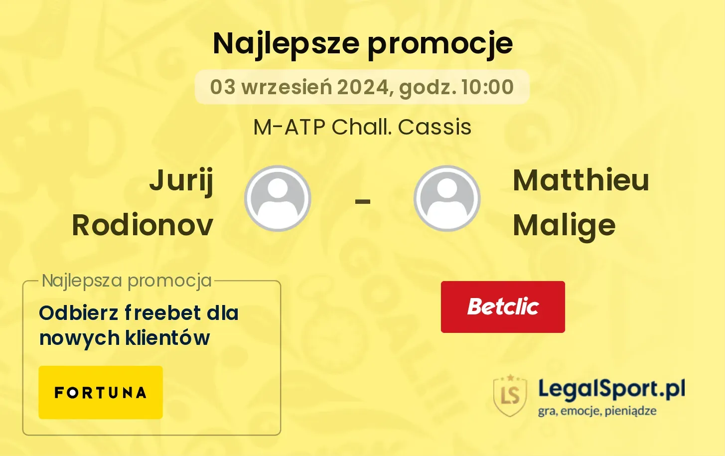 Jurij Rodionov - Matthieu Malige promocje bonusy na mecz