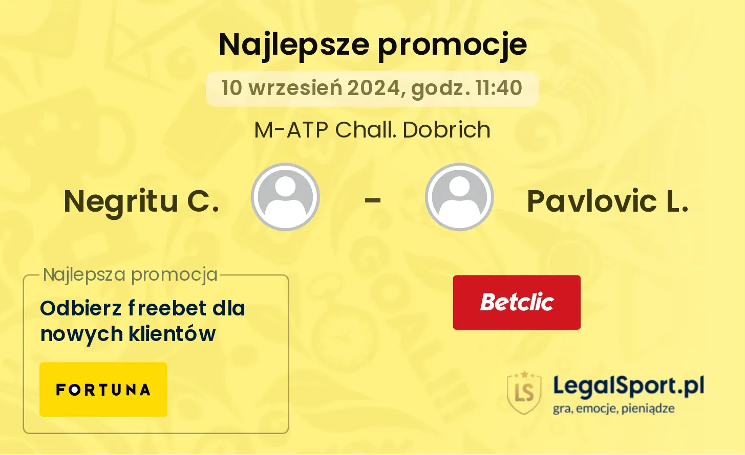 Negritu C. - Pavlovic L. promocje bonusy na mecz