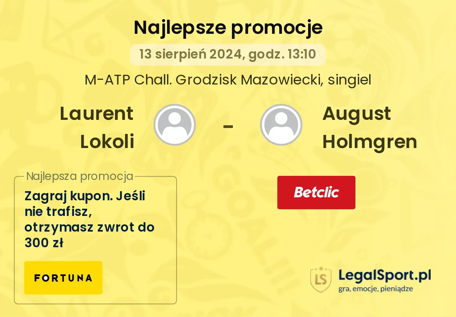 Laurent Lokoli - August Holmgren promocje bonusy na mecz