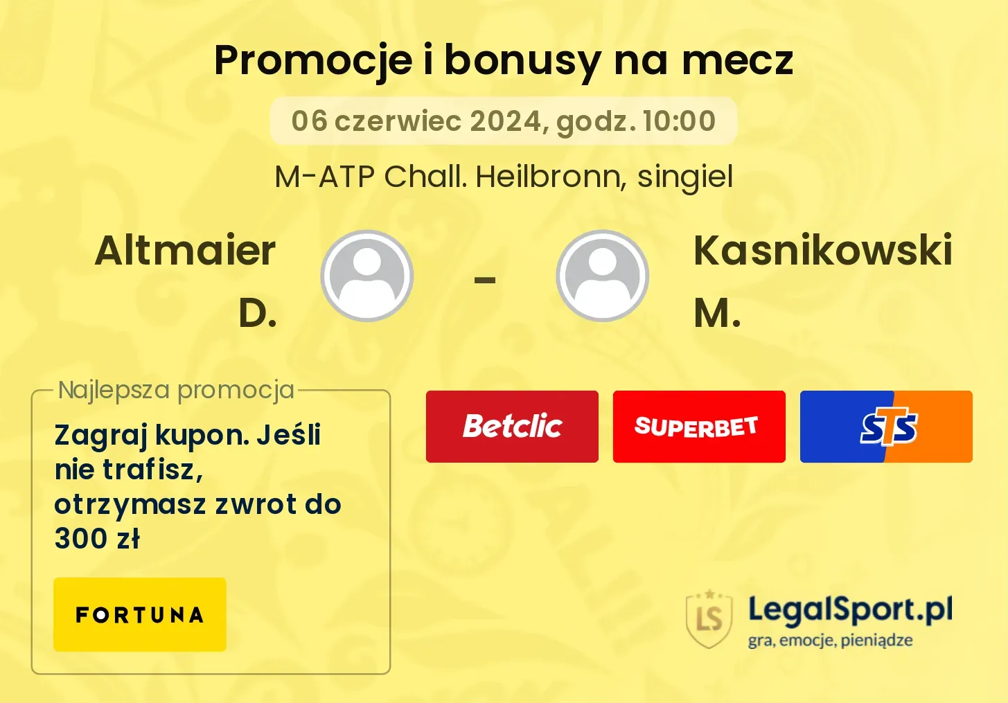 Altmaier D. - Kasnikowski M. promocje bonusy na mecz