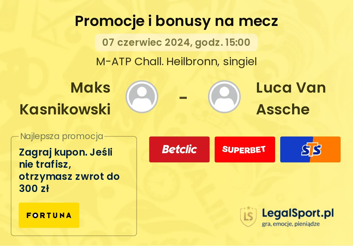 Maks Kasnikowski - Luca Van Assche promocje bonusy na mecz