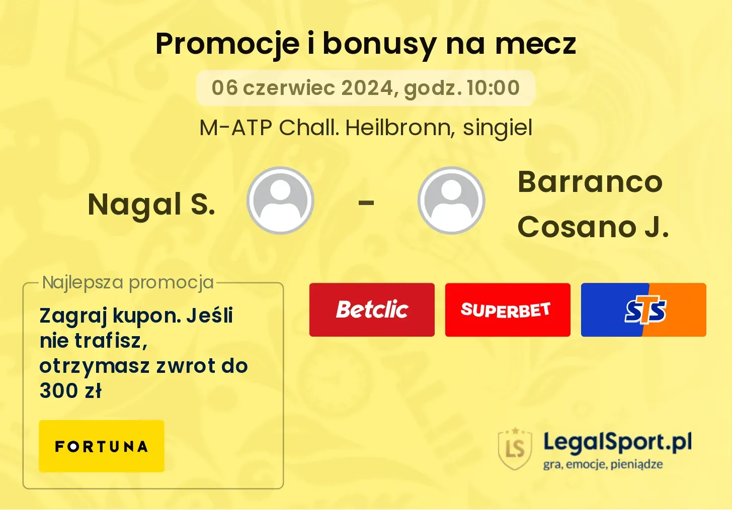 Nagal S. - Barranco Cosano J. promocje bonusy na mecz