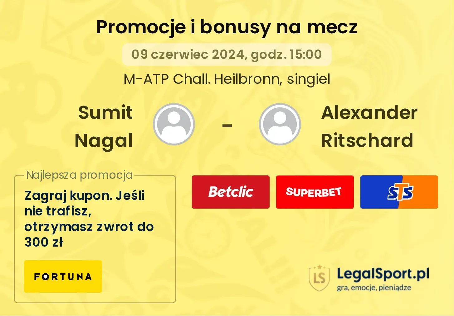 Sumit Nagal - Alexander Ritschard promocje bonusy na mecz