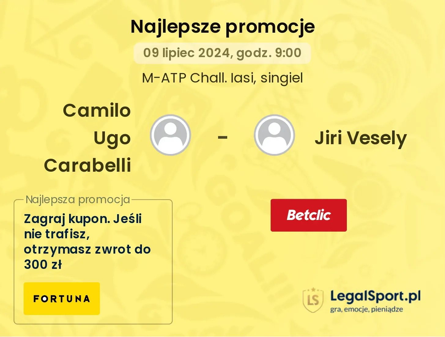 Camilo Ugo Carabelli - Jiri Vesely promocje bonusy na mecz