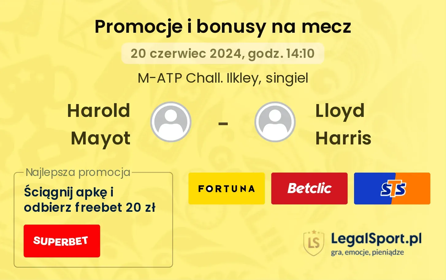 Harold Mayot - Lloyd Harris promocje bonusy na mecz