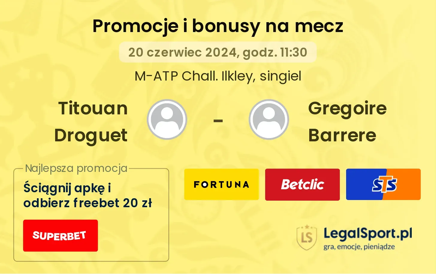 Titouan Droguet - Gregoire Barrere promocje bonusy na mecz