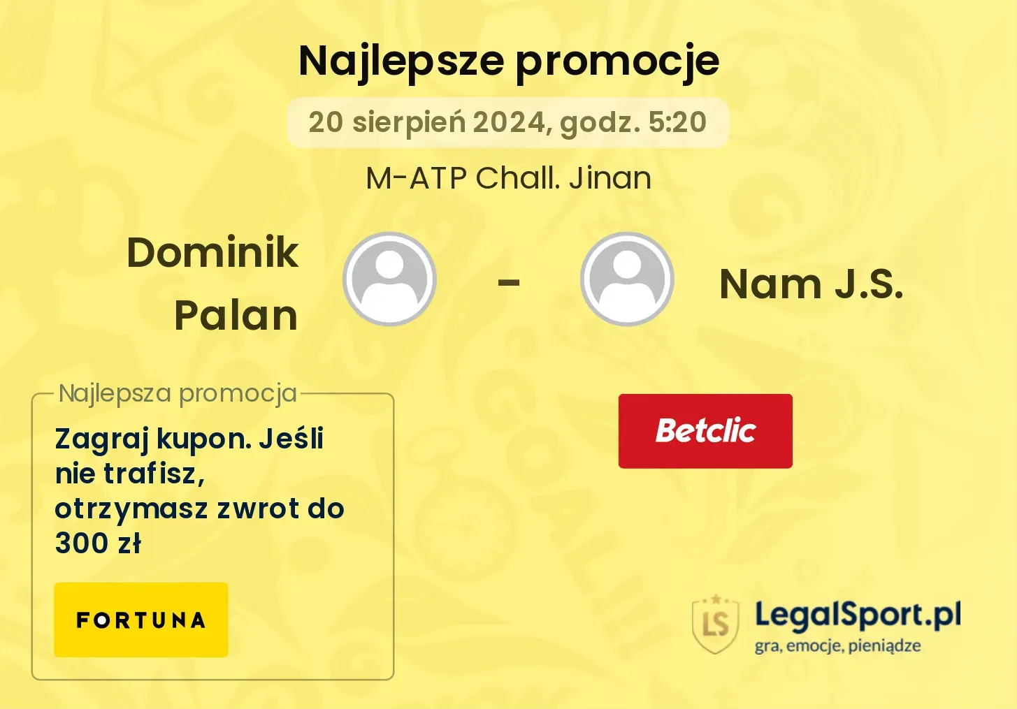 Dominik Palan - Nam J.S. promocje bonusy na mecz