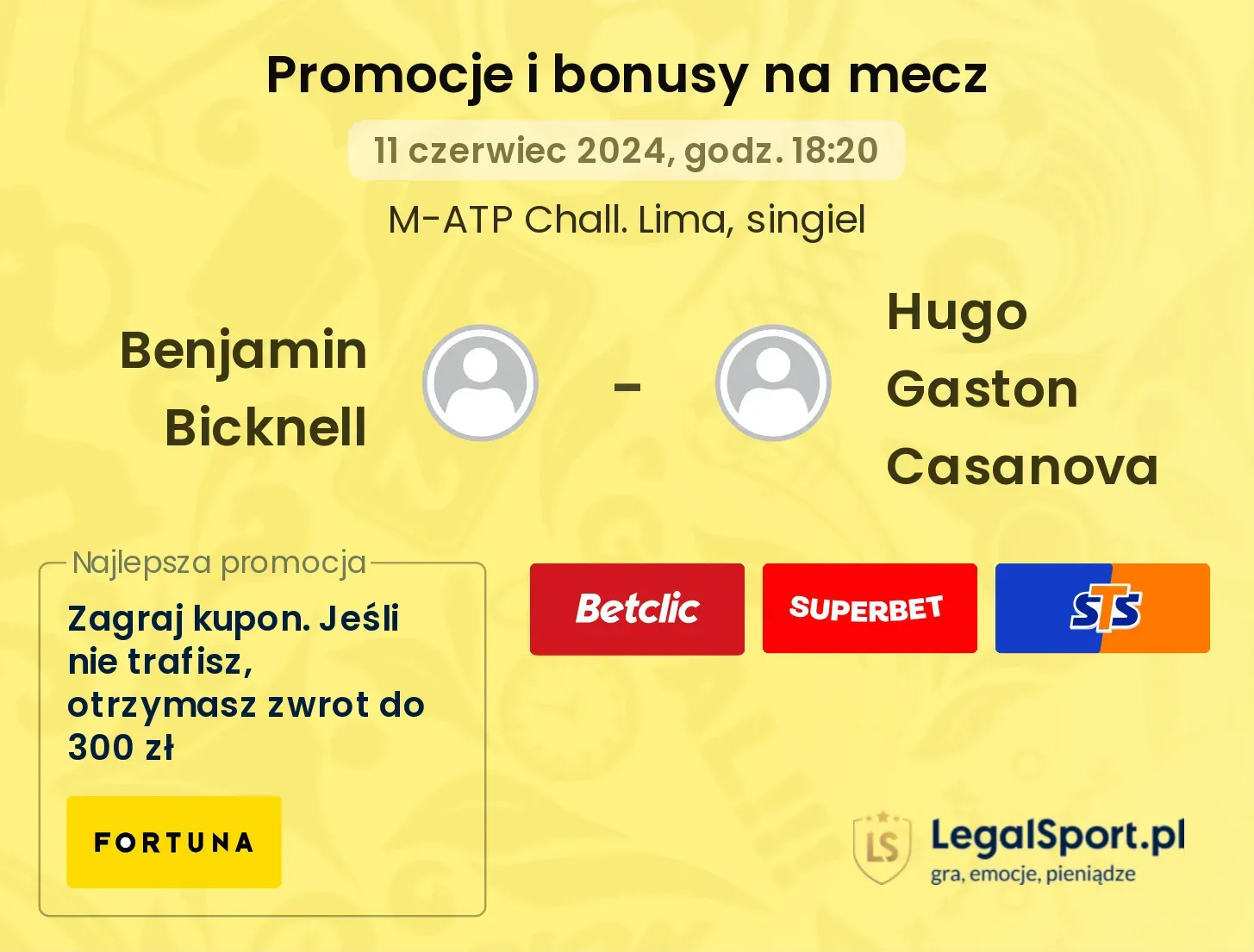 Benjamin Bicknell - Hugo Gaston Casanova promocje bonusy na mecz