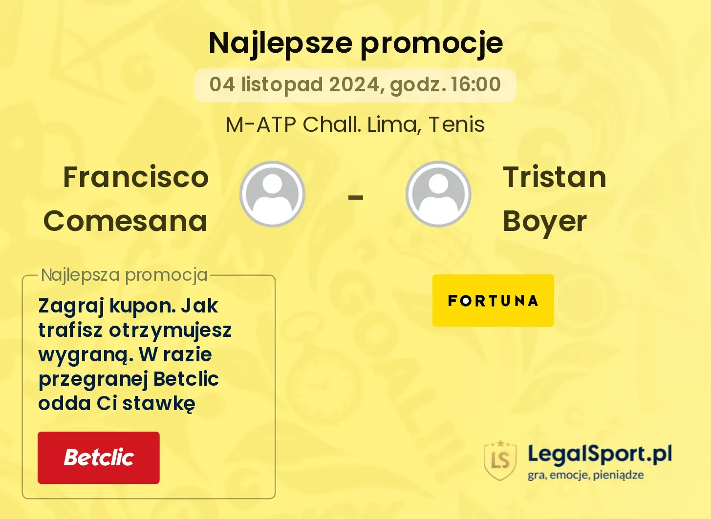 Francisco Comesana - Tristan Boyer promocje bonusy na mecz