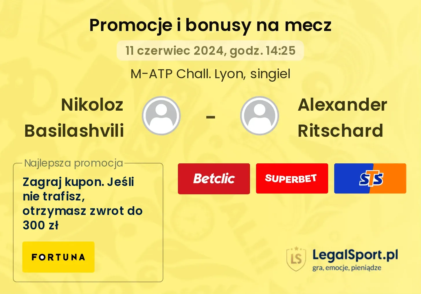 Nikoloz Basilashvili - Alexander Ritschard promocje bonusy na mecz