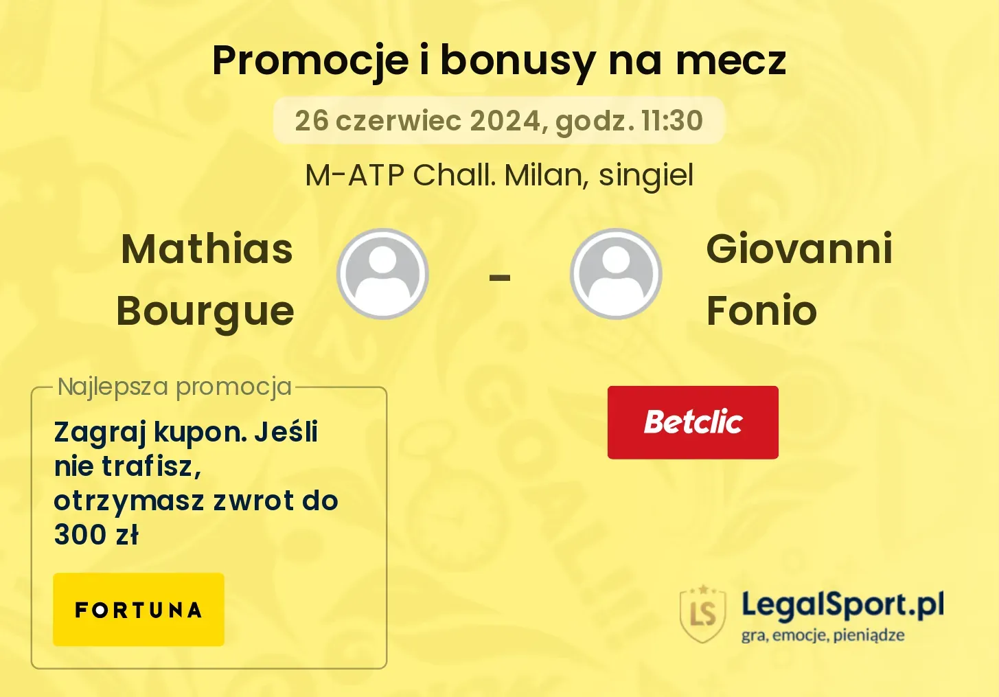 Mathias Bourgue - Giovanni Fonio promocje bonusy na mecz