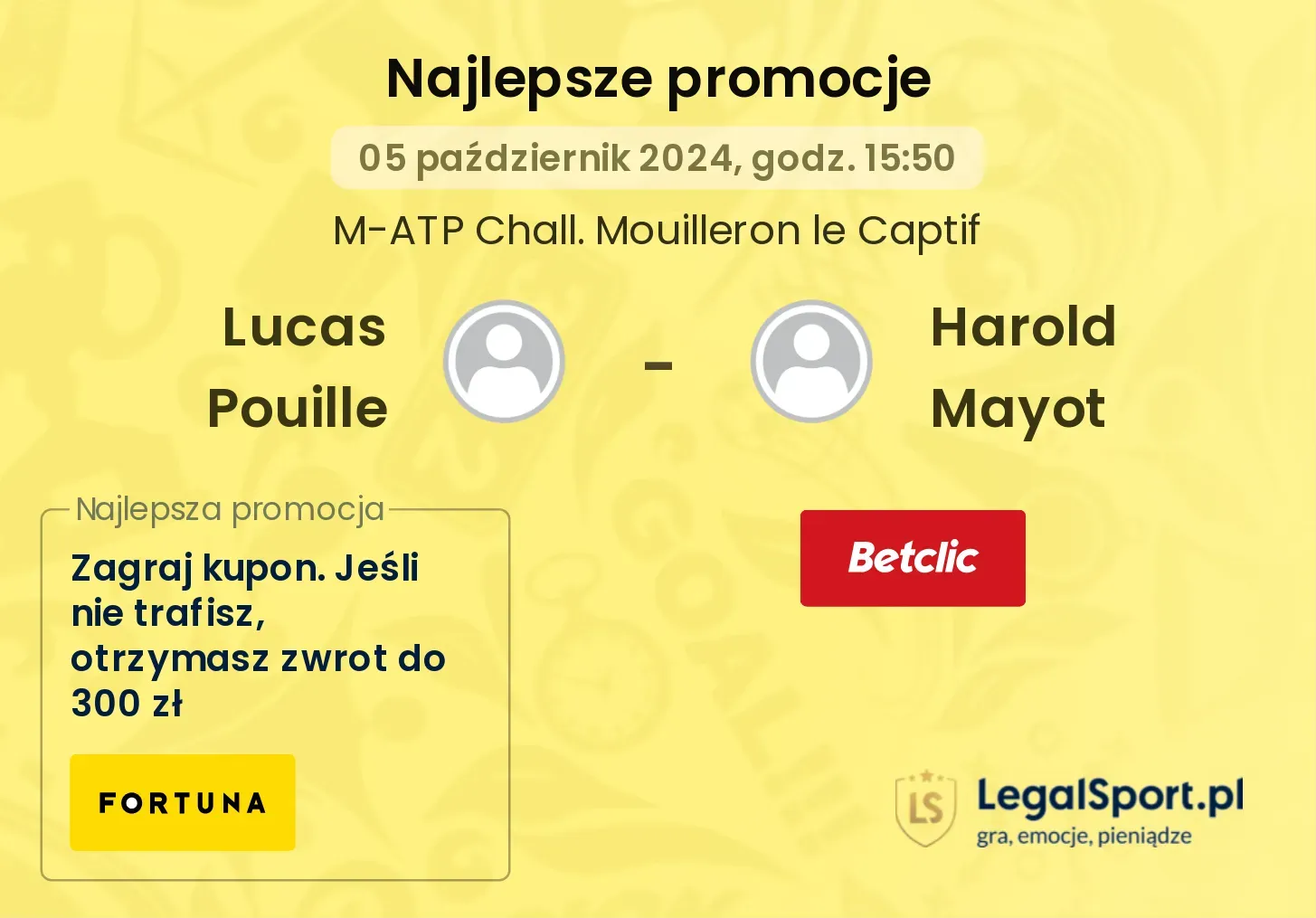 Lucas Pouille - Harold Mayot promocje bonusy na mecz