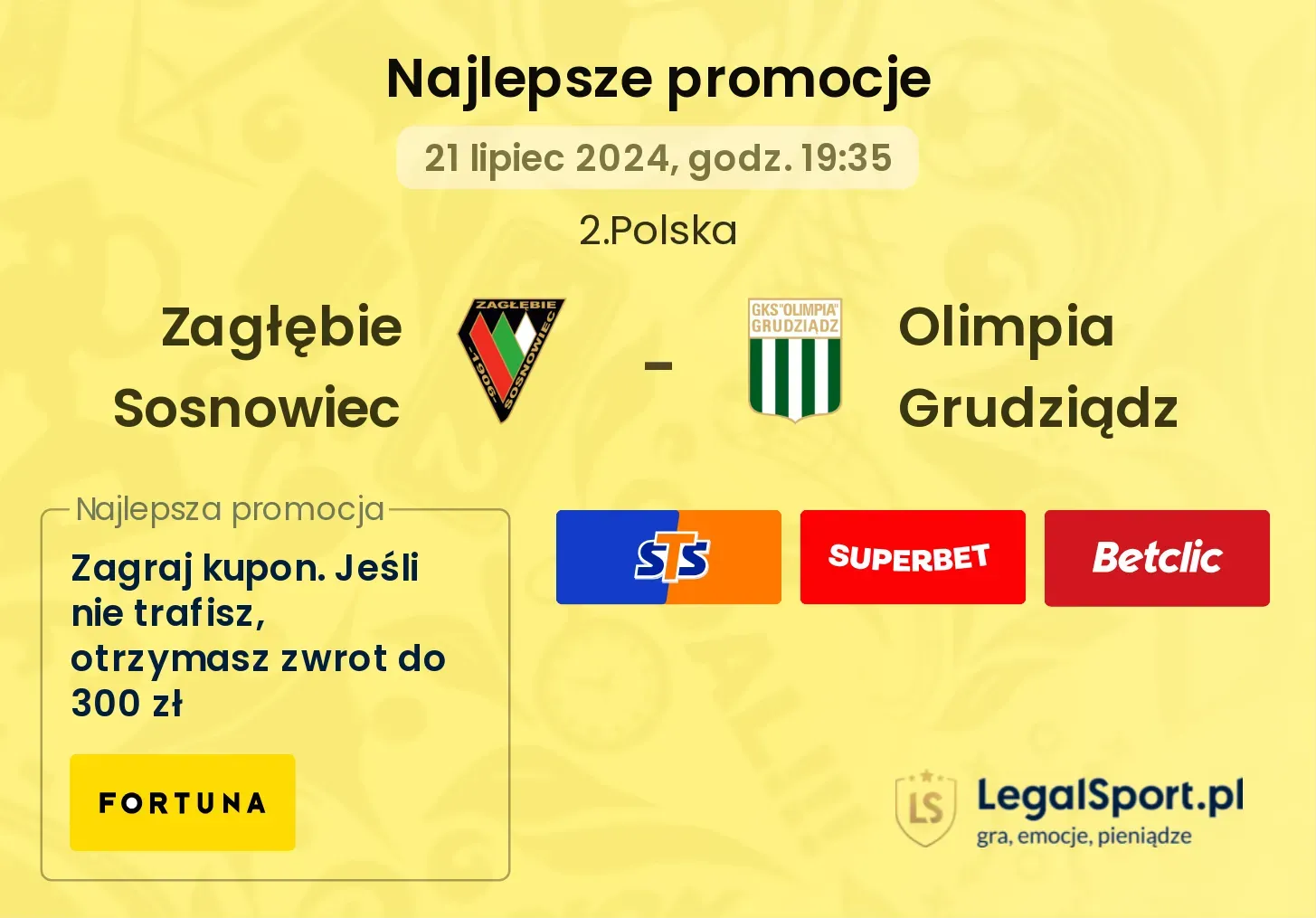 Zagłębie Sosnowiec - Olimpia Grudziądz promocje bonusy na mecz