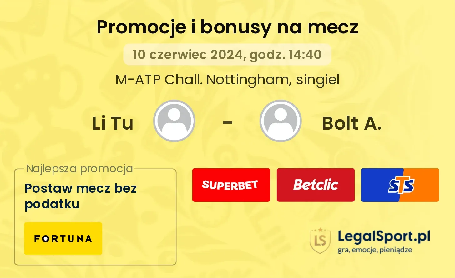 Li Tu - Bolt A. promocje bonusy na mecz