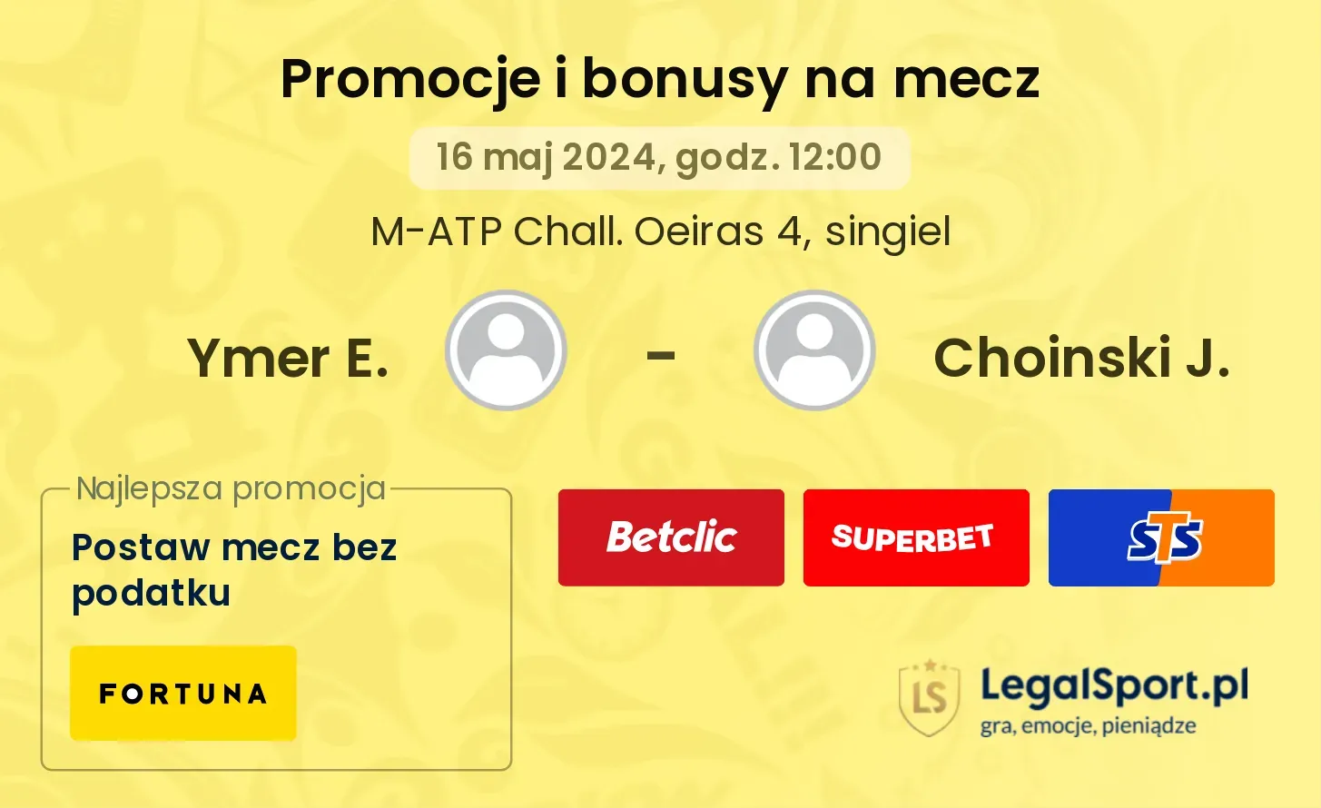 Ymer E. - Choinski J. promocje bonusy na mecz