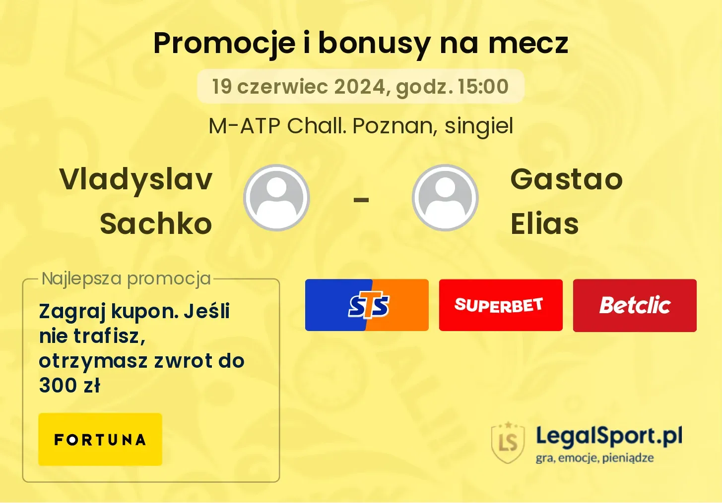 Vladyslav Sachko - Gastao Elias promocje bonusy na mecz