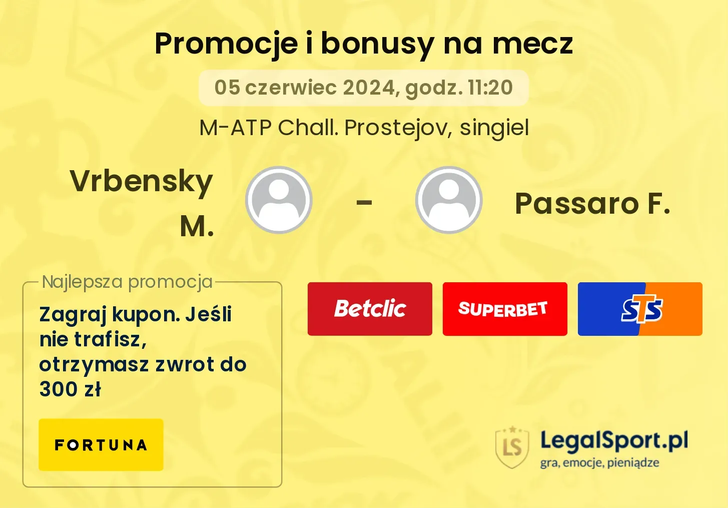 Vrbensky M. - Passaro F. promocje bonusy na mecz