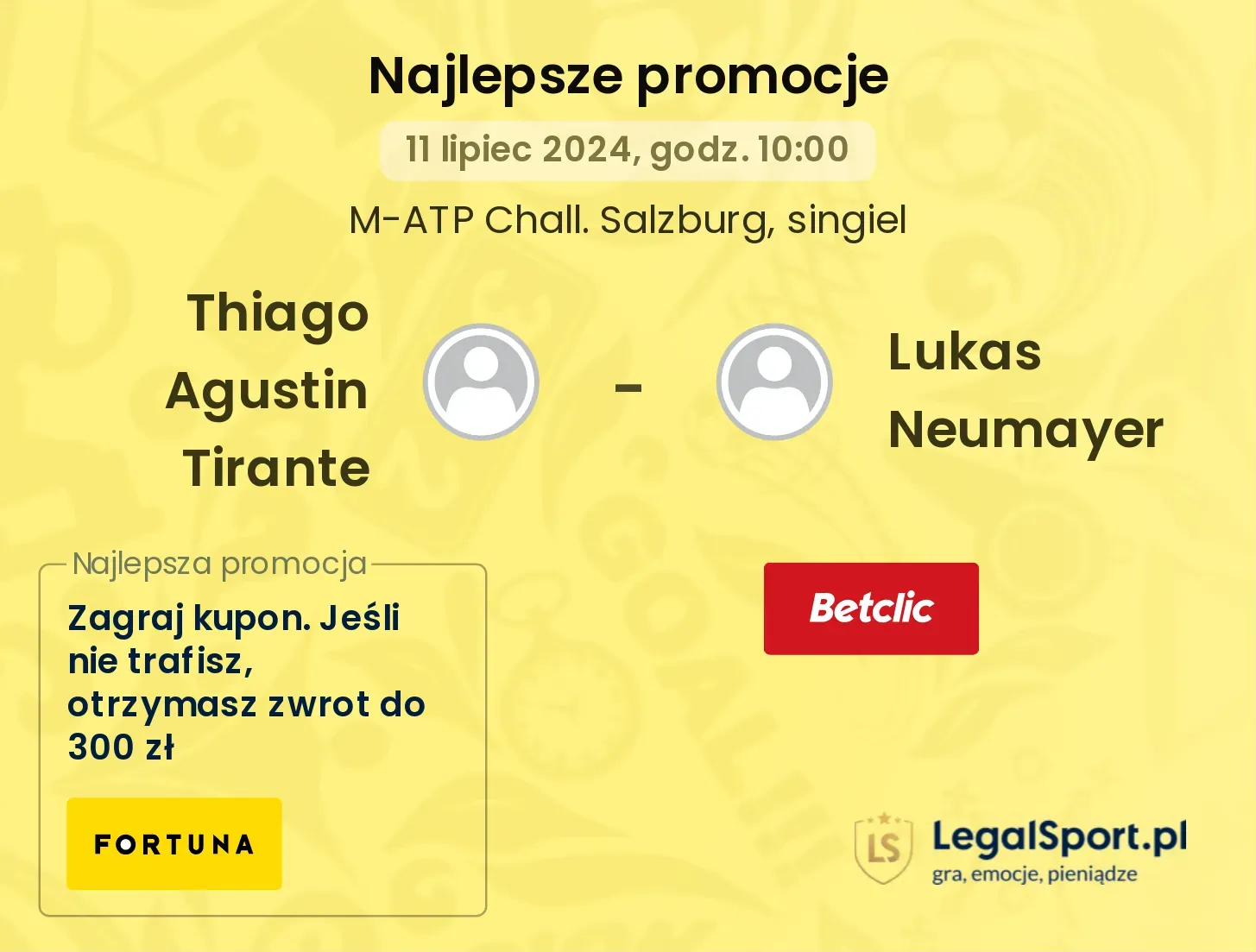 Thiago Agustin Tirante - Lukas Neumayer promocje bonusy na mecz