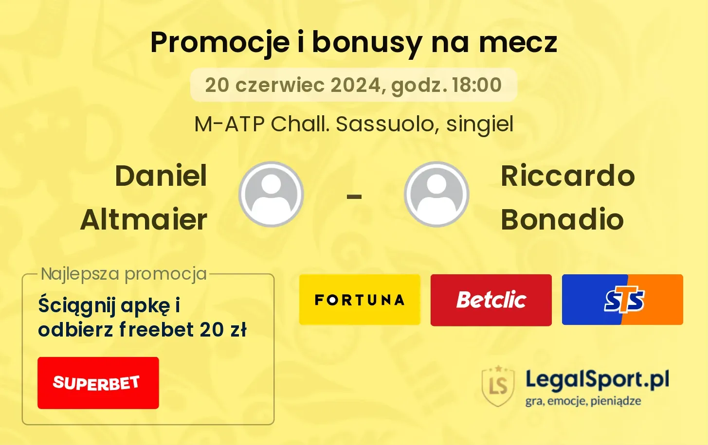 Daniel Altmaier - Riccardo Bonadio promocje bonusy na mecz