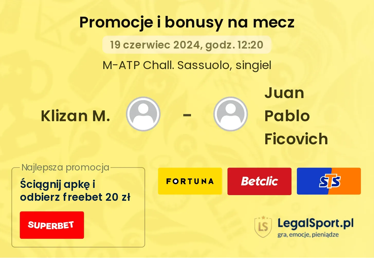 Klizan M. - Juan Pablo Ficovich promocje bonusy na mecz