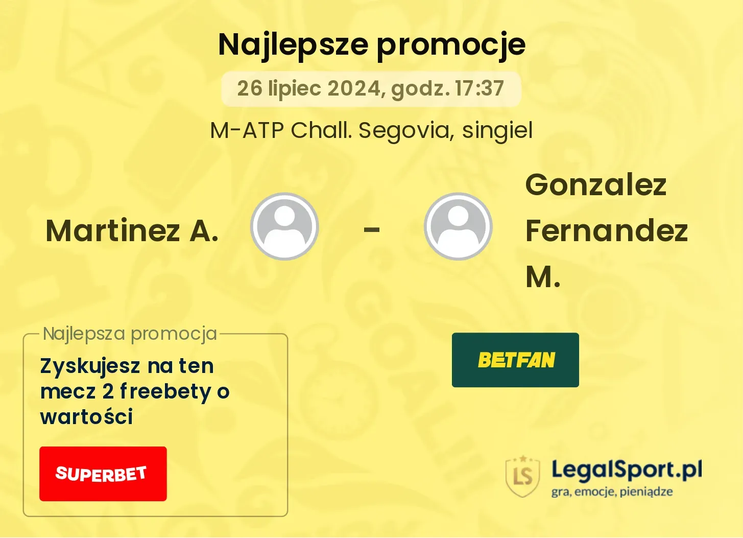 Martinez A. - Gonzalez Fernandez M. promocje bonusy na mecz