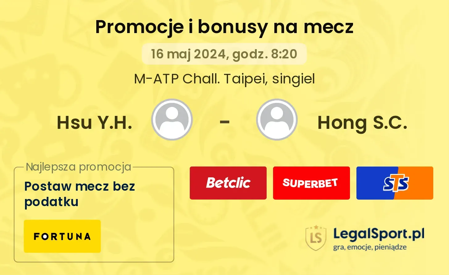 Hsu Y.H. - Hong S.C. promocje bonusy na mecz