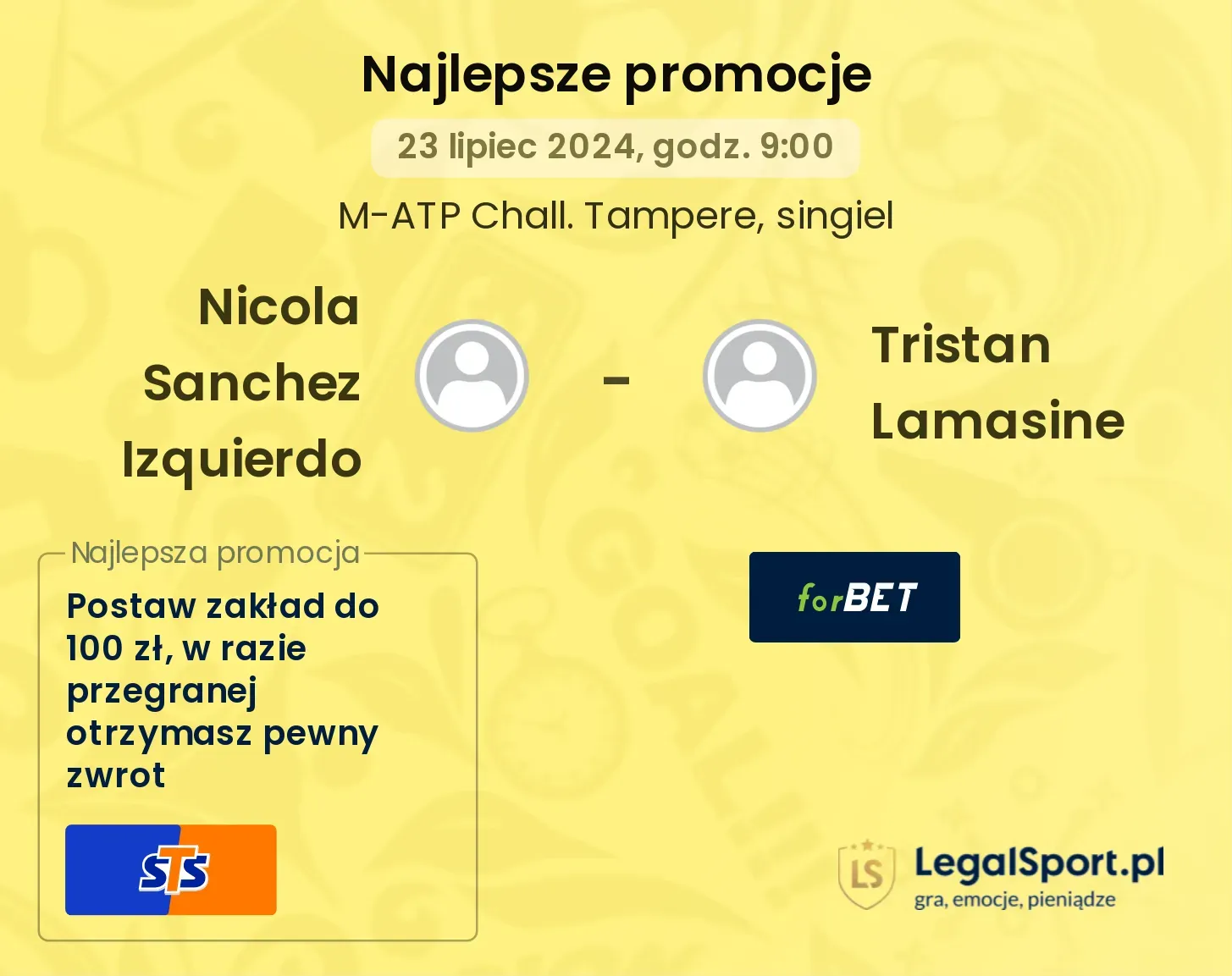 Nicola Sanchez Izquierdo - Tristan Lamasine promocje bonusy na mecz