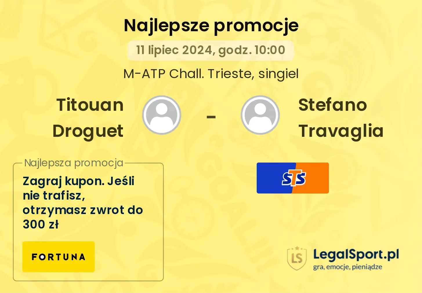 Titouan Droguet - Stefano Travaglia promocje bonusy na mecz