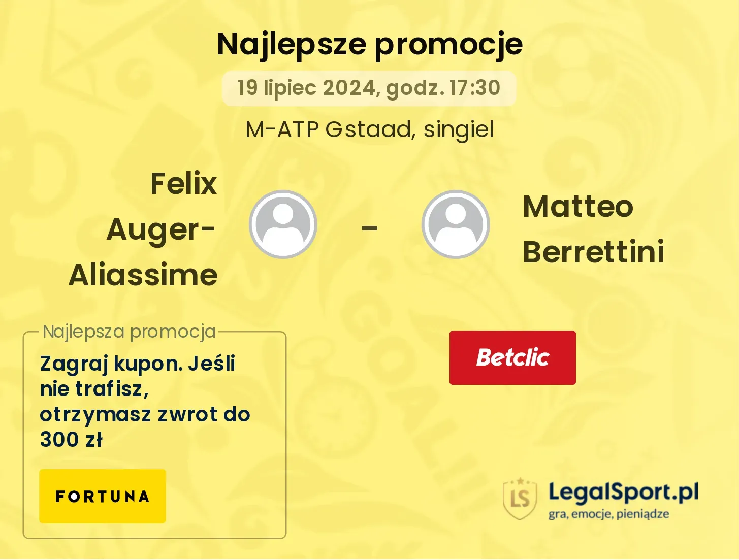 Felix Auger-Aliassime - Matteo Berrettini promocje bonusy na mecz