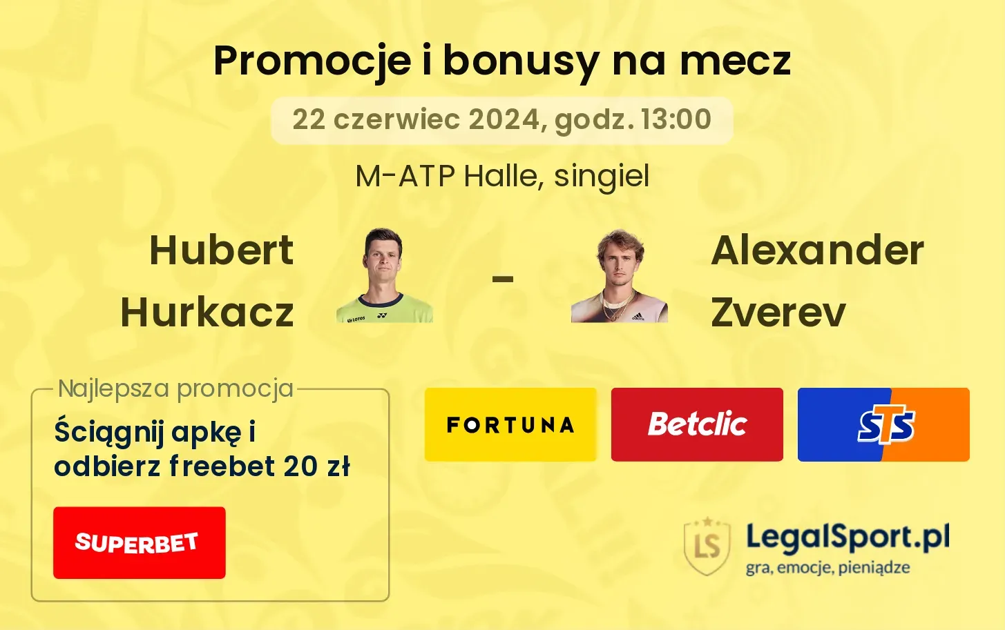 Hubert Hurkacz - Alexander Zverev promocje bonusy na mecz