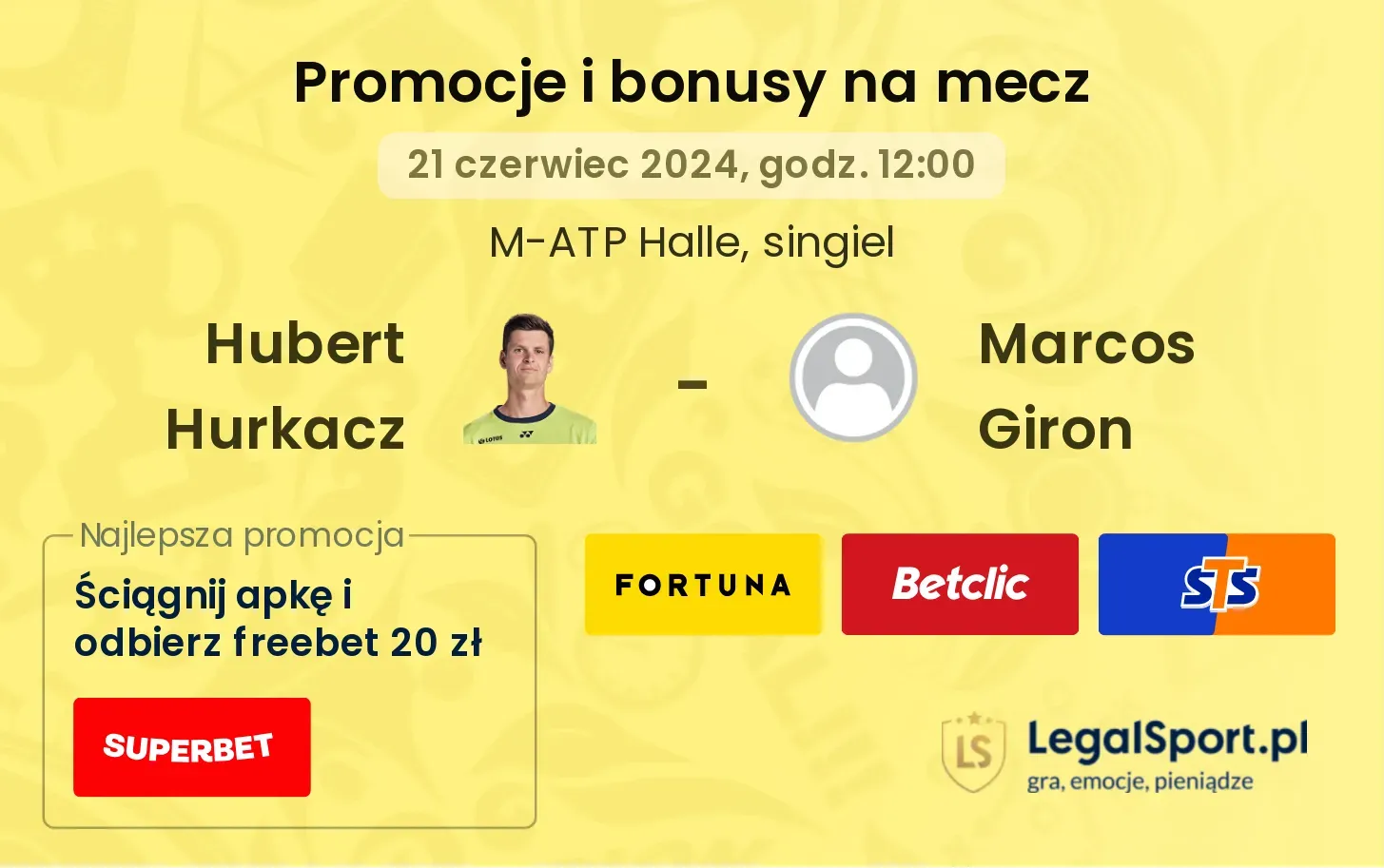 Hubert Hurkacz - Marcos Giron promocje bonusy na mecz