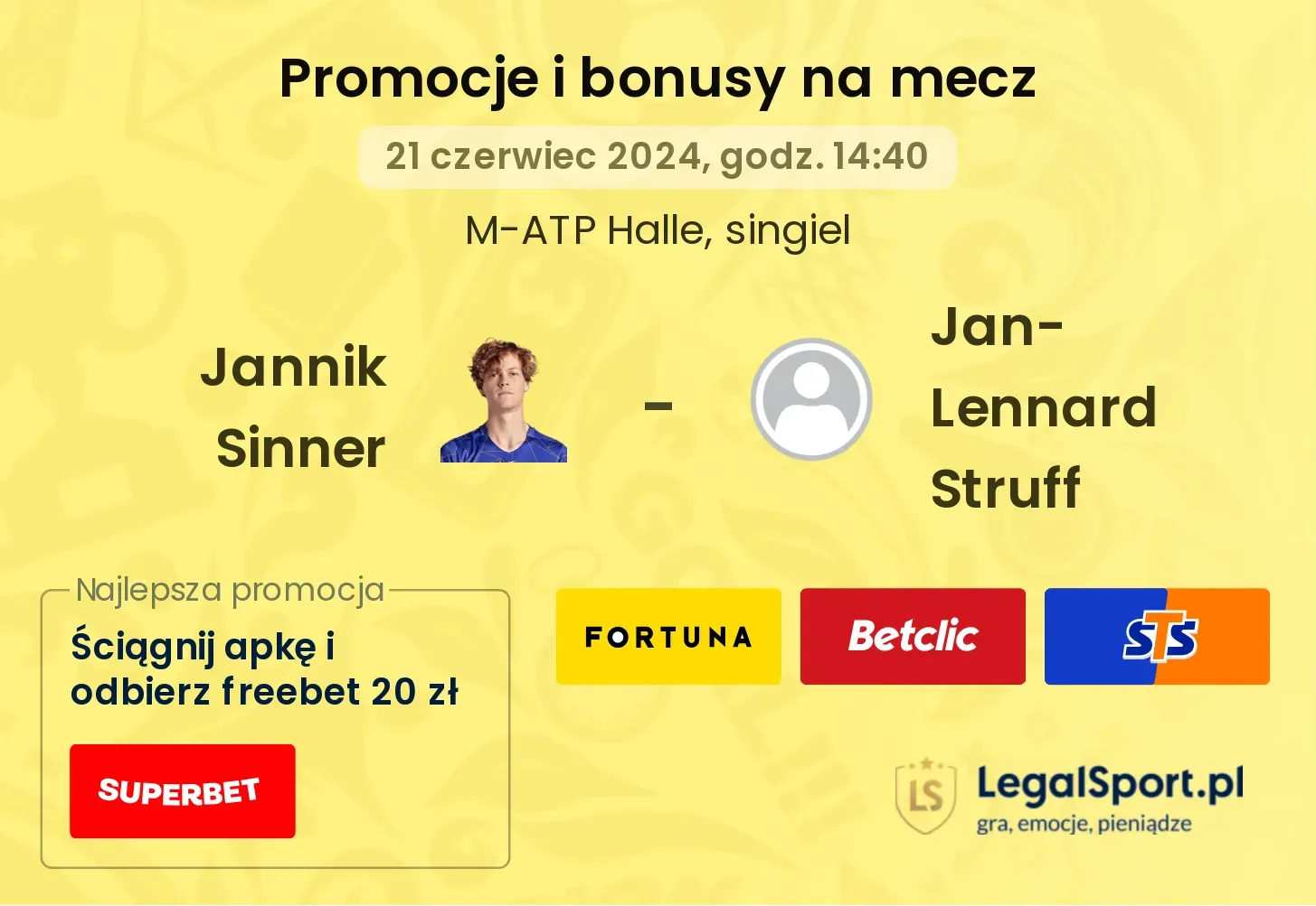 Jannik Sinner - Jan-Lennard Struff promocje bonusy na mecz