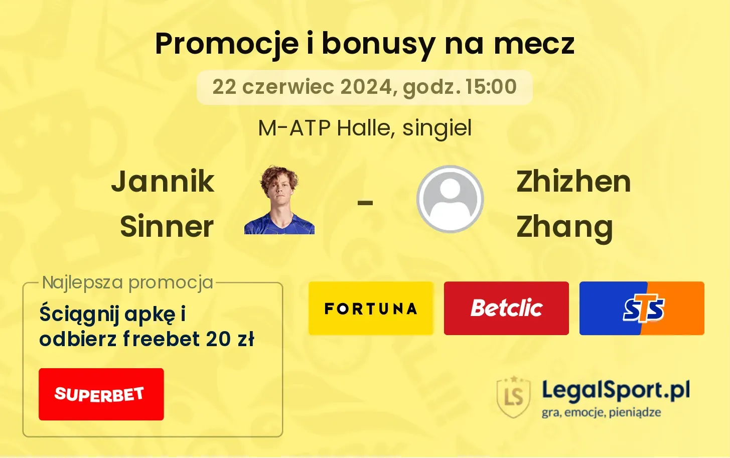 Jannik Sinner - Zhizhen Zhang promocje bonusy na mecz