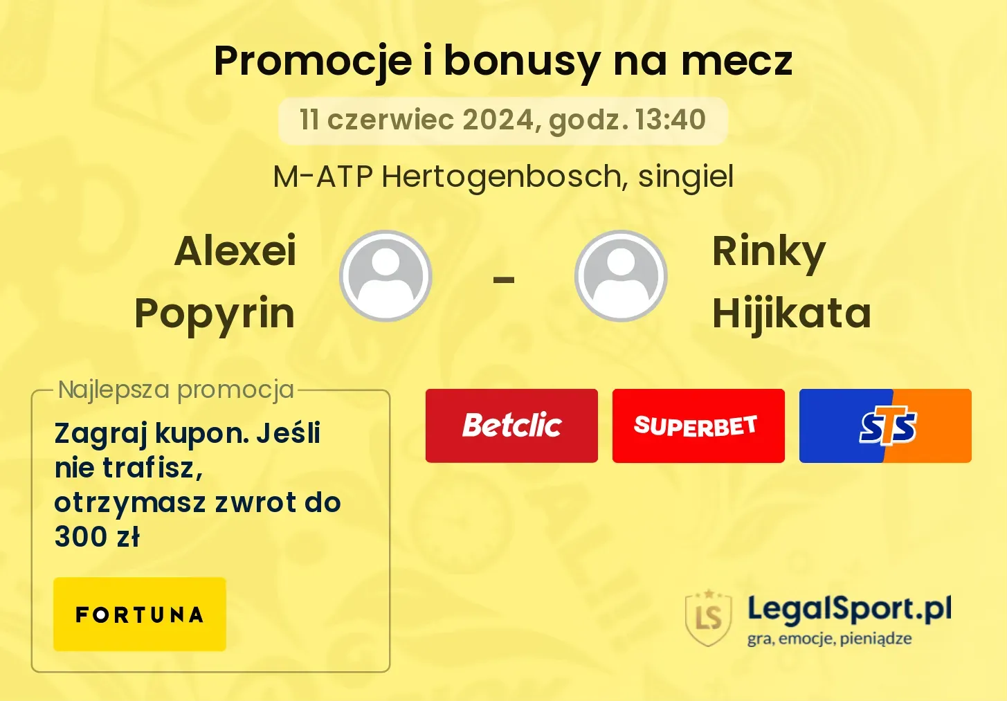 Alexei Popyrin - Rinky Hijikata promocje bonusy na mecz