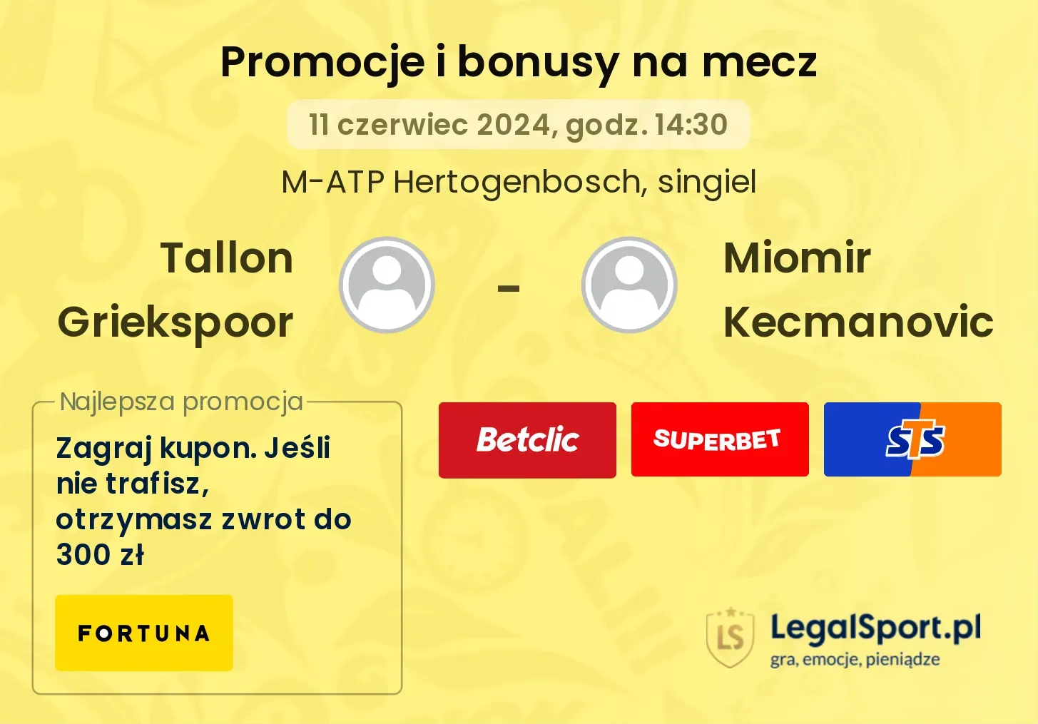 Tallon Griekspoor - Miomir Kecmanovic promocje bonusy na mecz