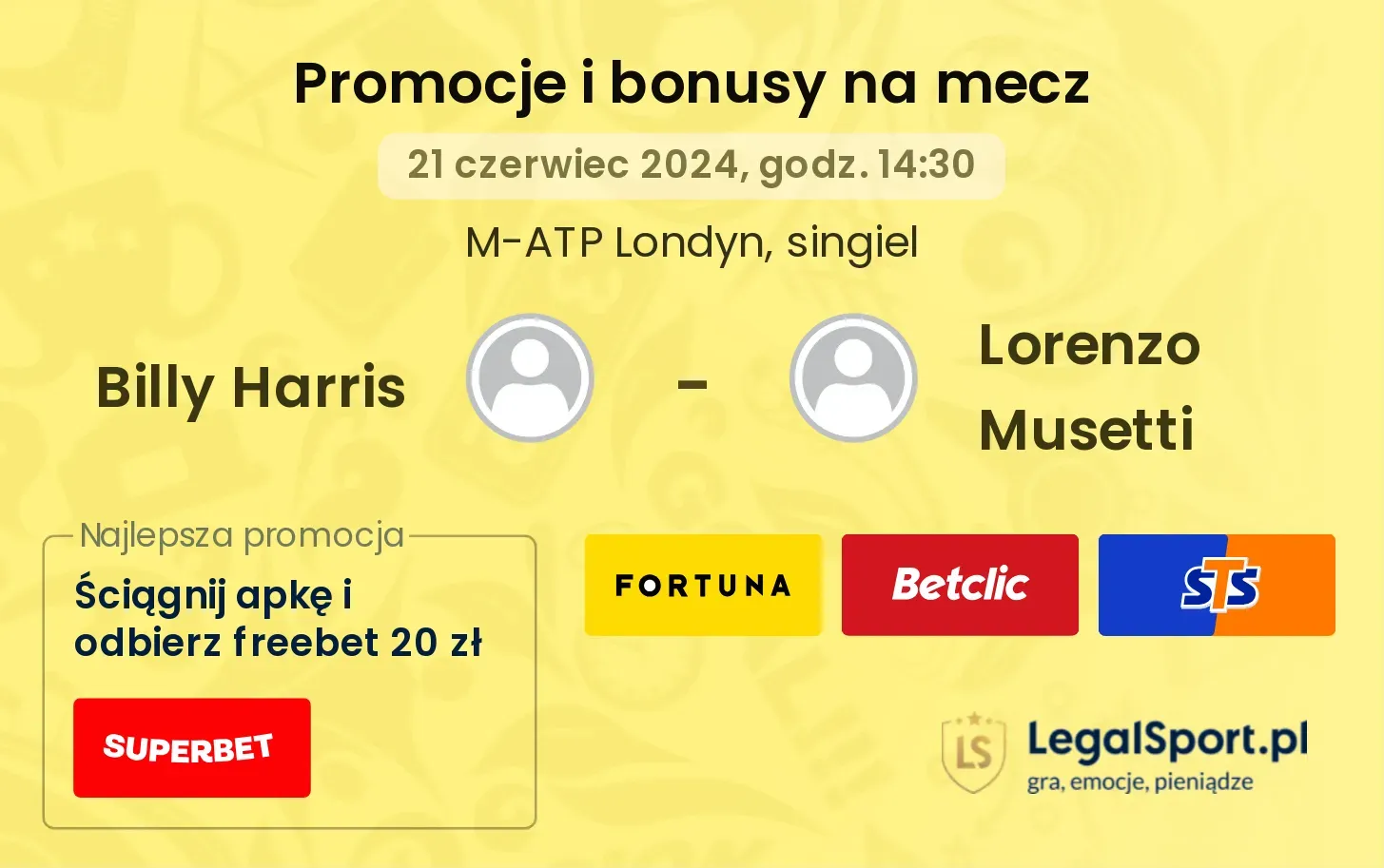 Billy Harris - Lorenzo Musetti promocje bonusy na mecz