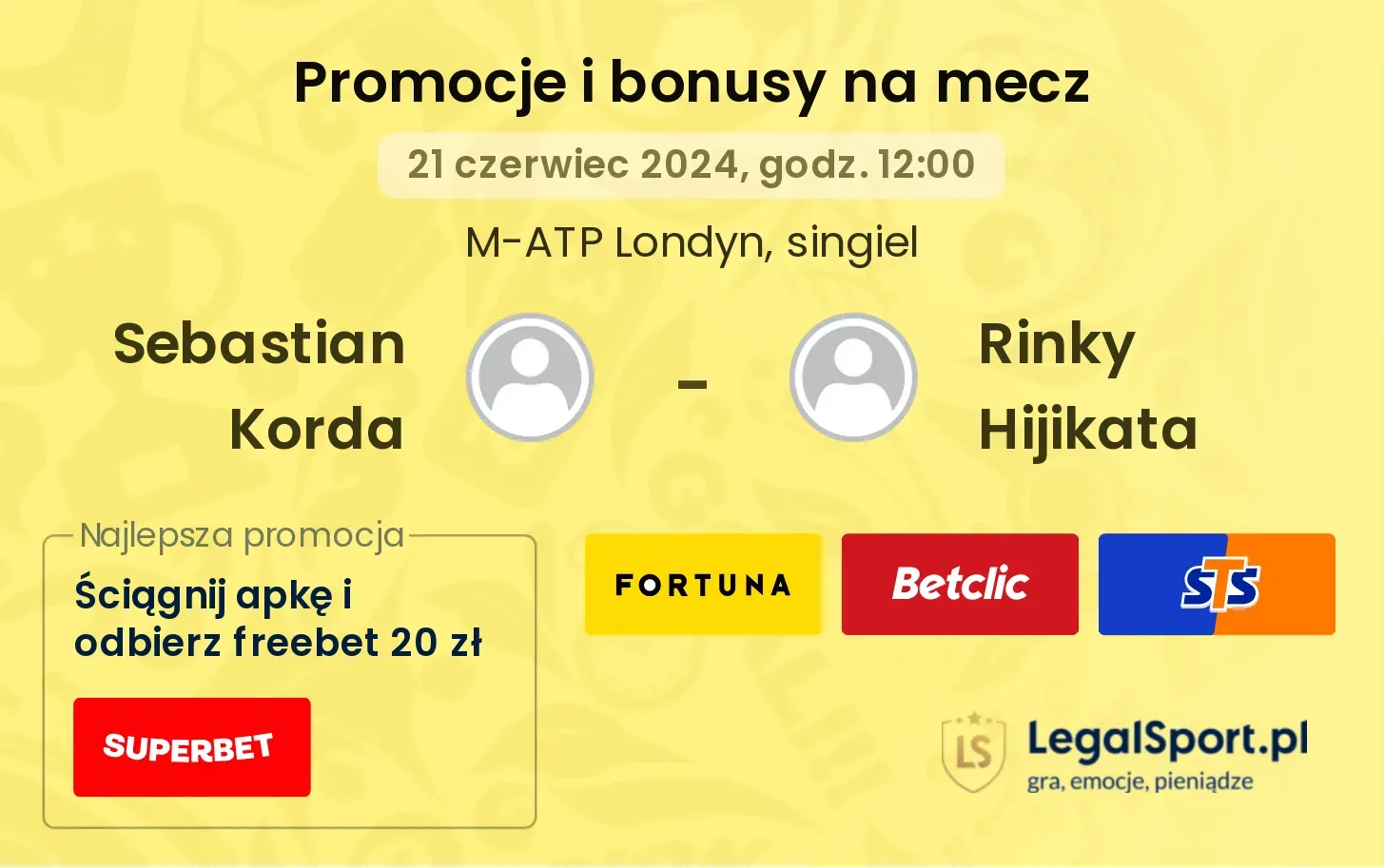 Sebastian Korda - Rinky Hijikata promocje bonusy na mecz