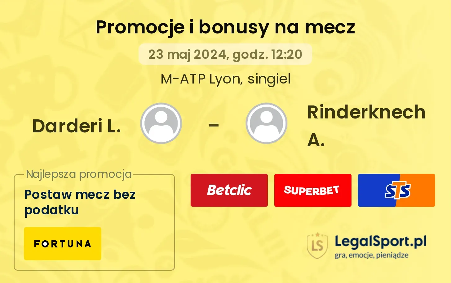 Darderi L. - Rinderknech A. promocje bonusy na mecz
