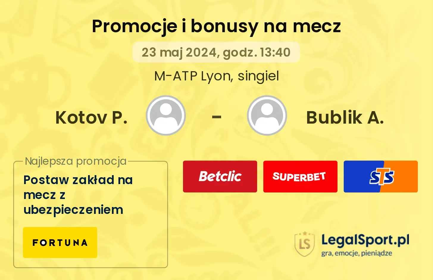 Kotov P. - Bublik A. promocje bonusy na mecz