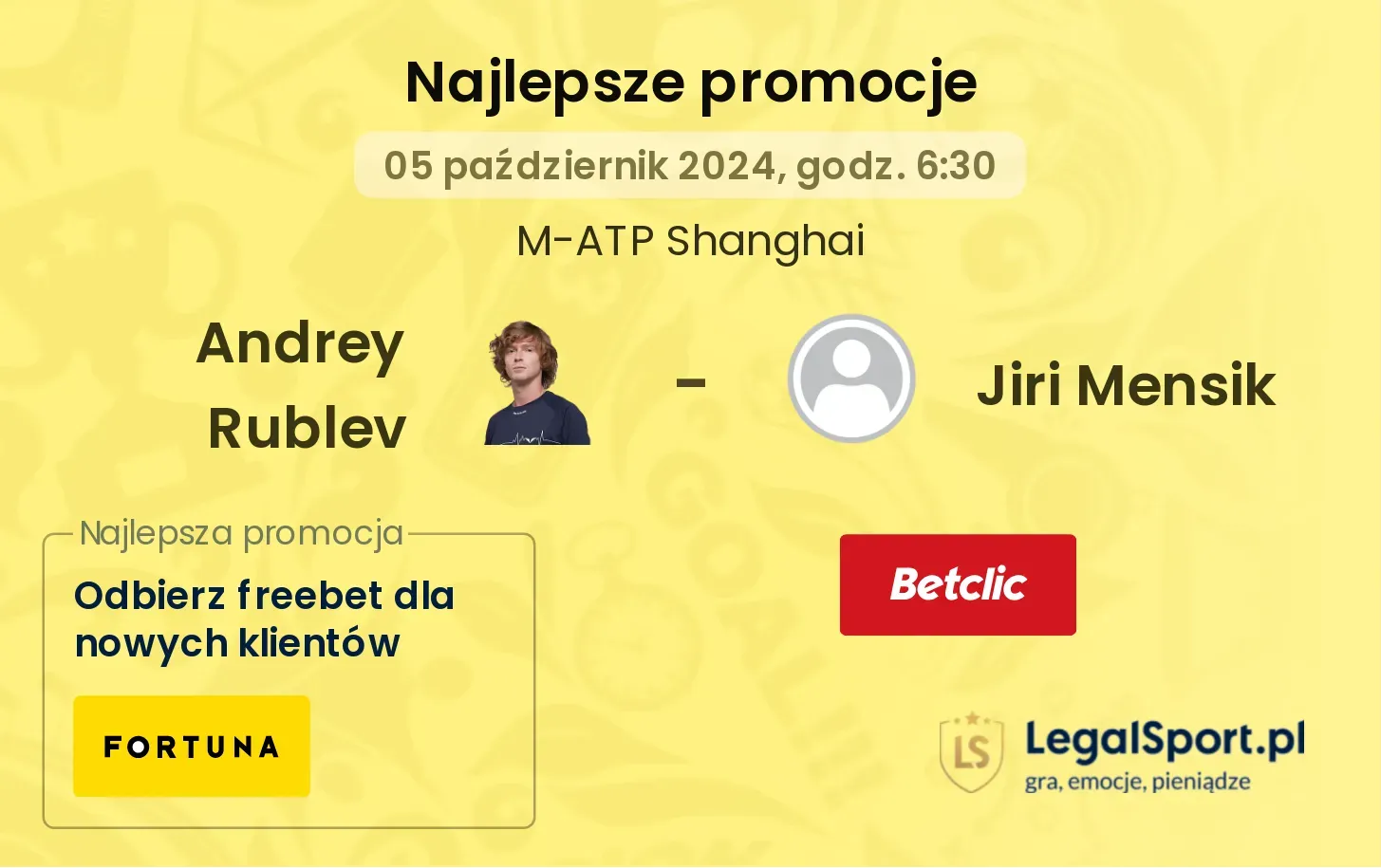 Andrey Rublev - Jiri Mensik promocje bonusy na mecz