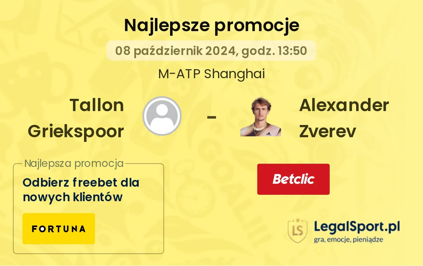 Tallon Griekspoor - Alexander Zverev promocje bonusy na mecz