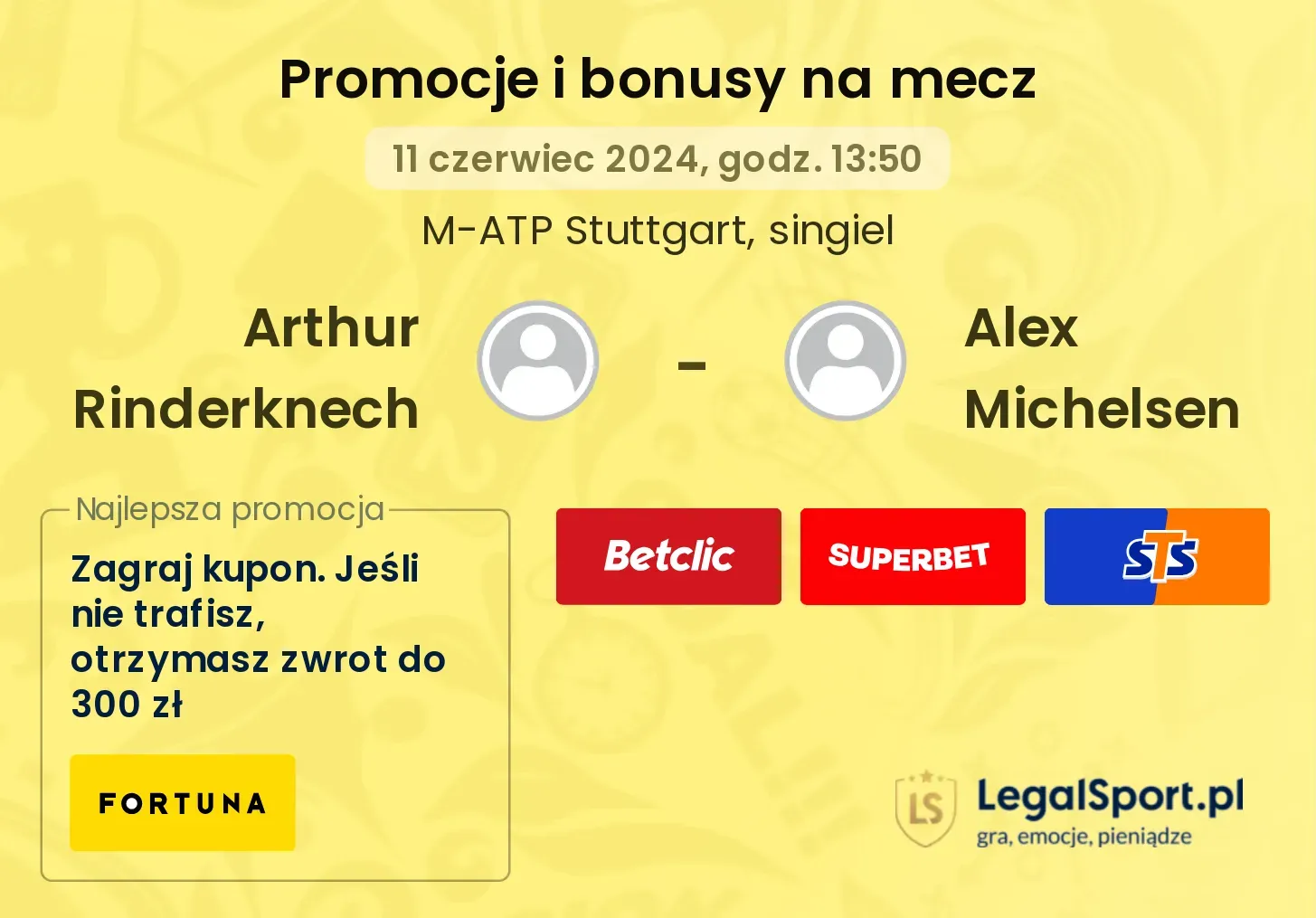 Arthur Rinderknech - Alex Michelsen promocje bonusy na mecz