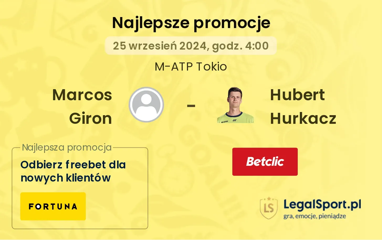 Marcos Giron - Hubert Hurkacz promocje bonusy na mecz