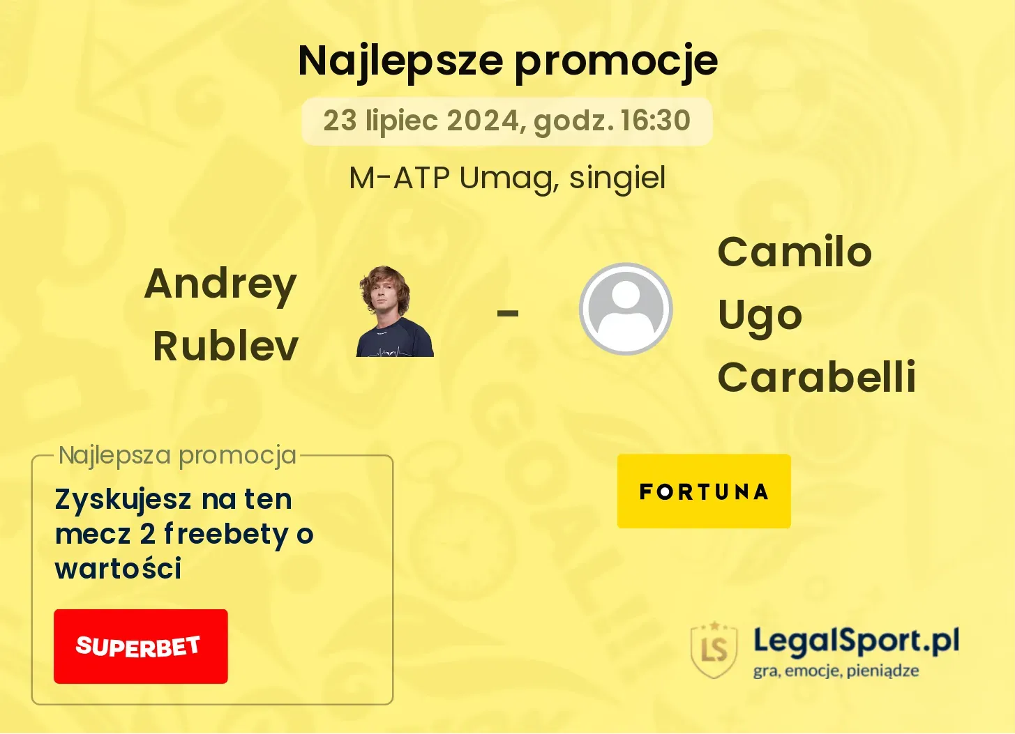 Andrey Rublev - Camilo Ugo Carabelli promocje bonusy na mecz