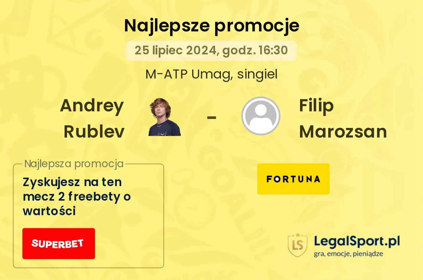 Andrey Rublev - Filip Marozsan promocje bonusy na mecz