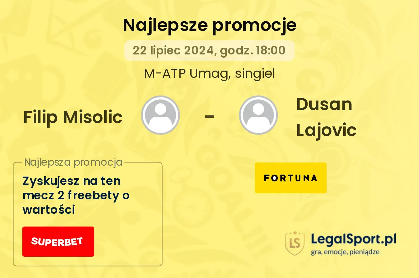 Filip Misolic - Dusan Lajovic promocje bonusy na mecz