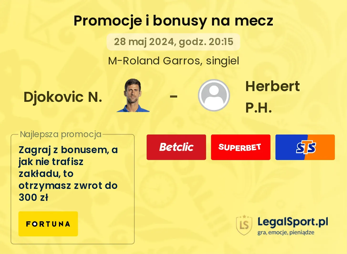 Djokovic N. - Herbert P.H. promocje bonusy na mecz