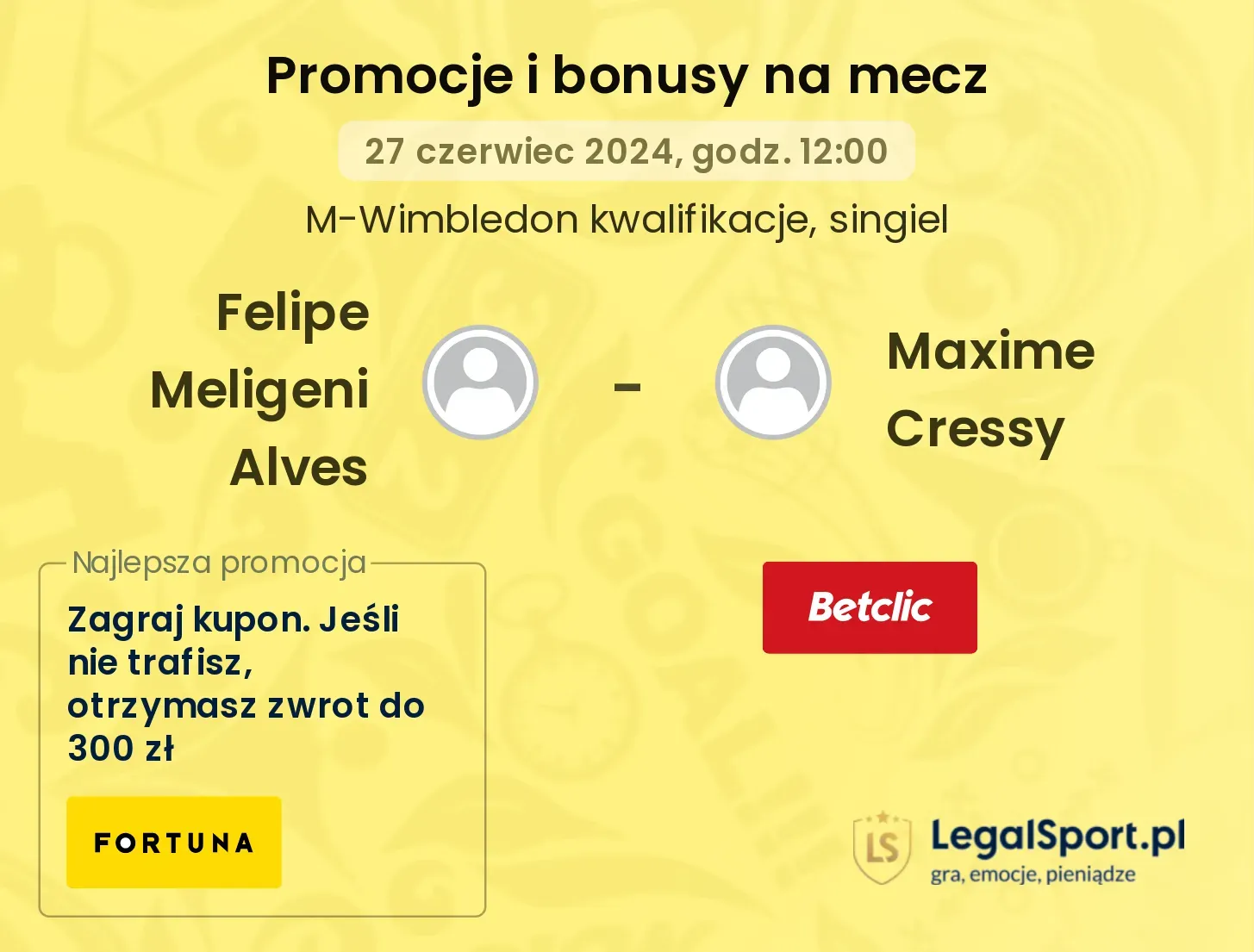 Felipe Meligeni Alves - Maxime Cressy promocje bonusy na mecz