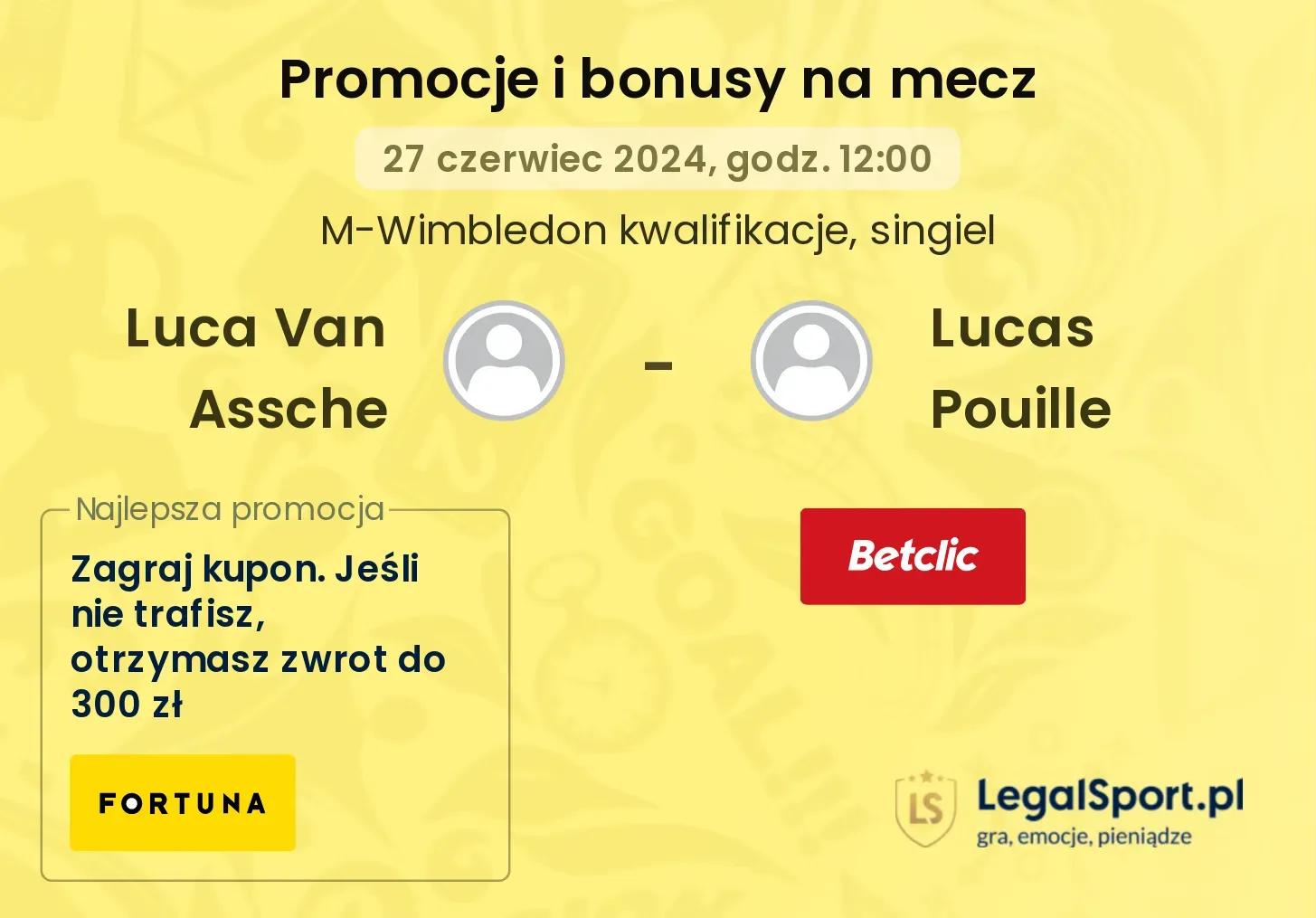 Luca Van Assche - Lucas Pouille promocje bonusy na mecz